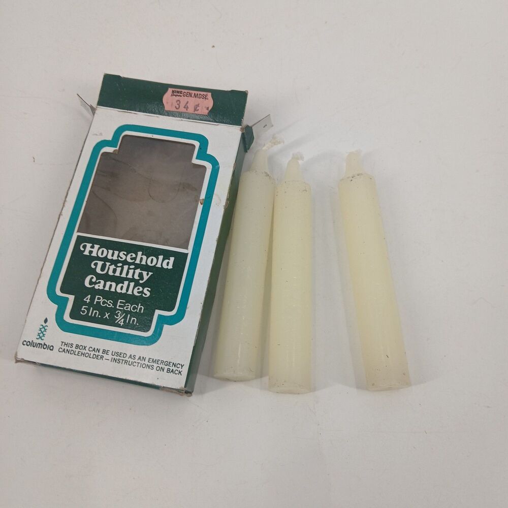 Vintage Household Utility Candles Pack of 3 Ivory White Unscented Emergency